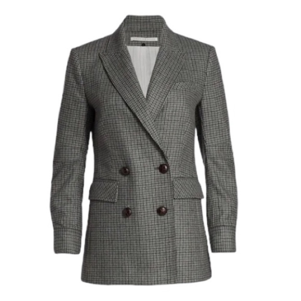 $698 Veronica Beard Pyle Dickey sage green Jacket Wool Blazer leather buttons 0